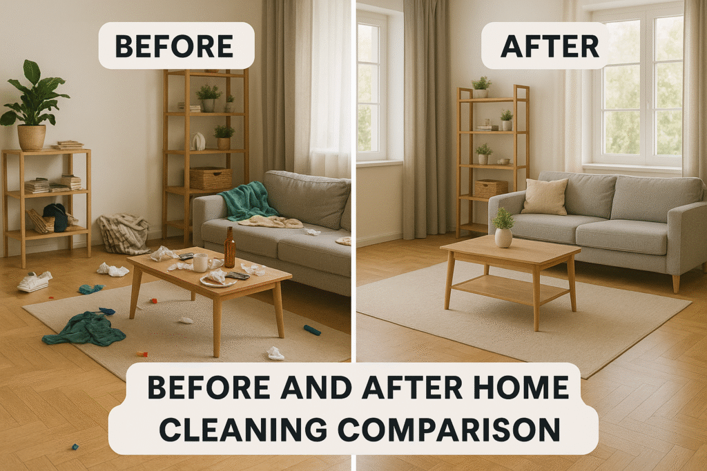 Before and after home cleaning transformation.