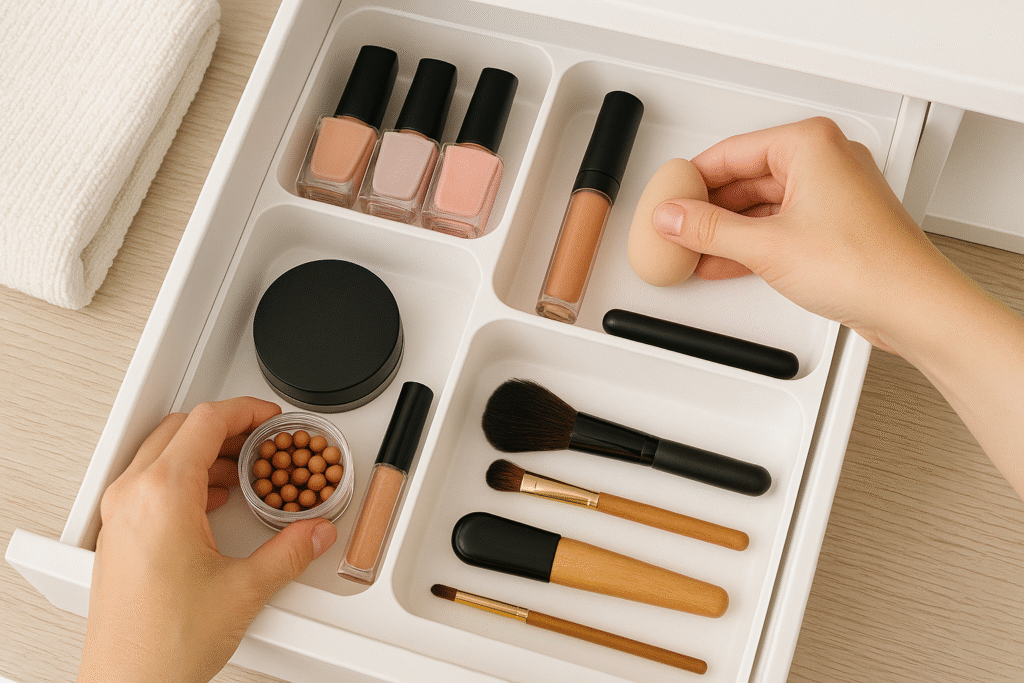 Drawer organizer used to sort daily essentials and reduce clutter