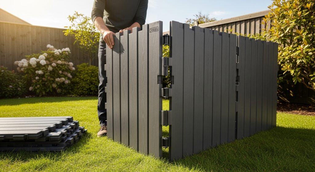 DIY assembly of a Keter outdoor resin storage shed.