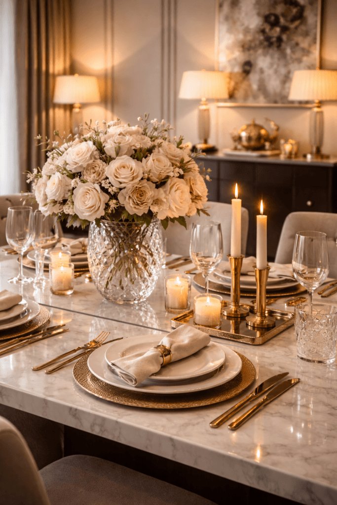 Luxury dining table setup.