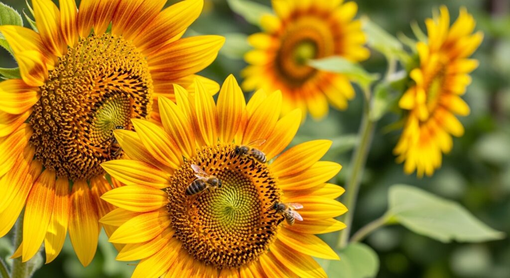 Sunflowers attracting pollinators