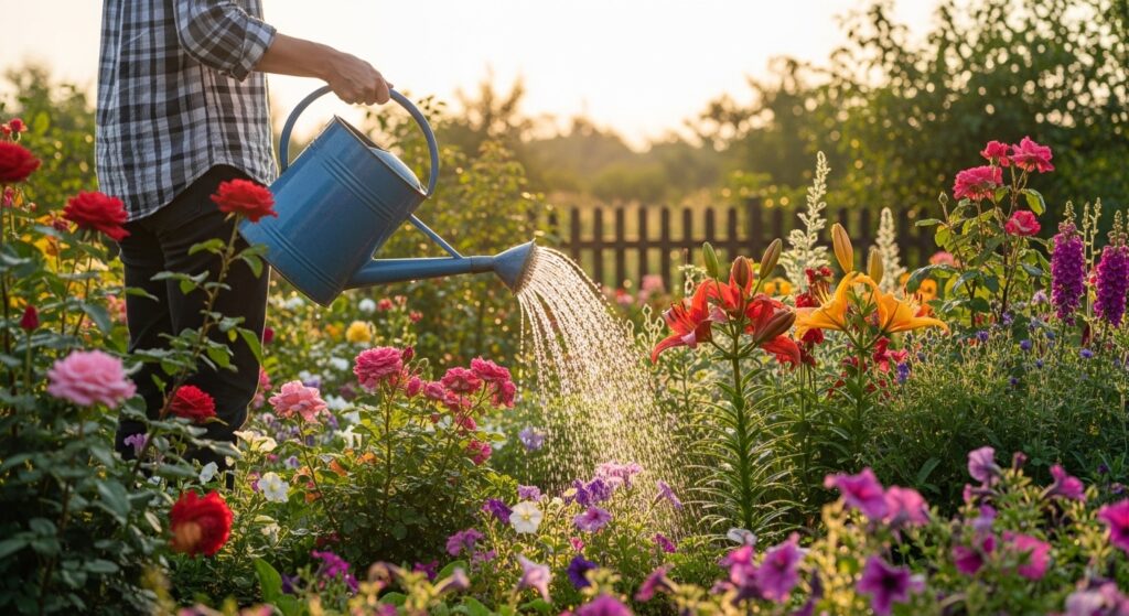 Watering outdoor flowers