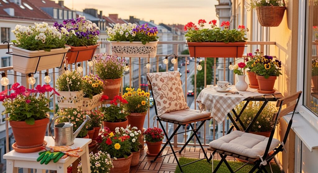 Outdoor flowers in balcony garden