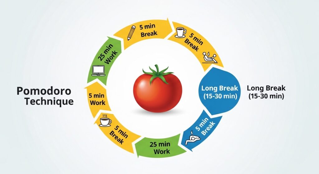 Pomodoro method cycle infographic