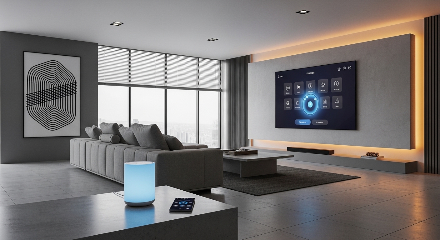 Smart home devices setup in modern living room